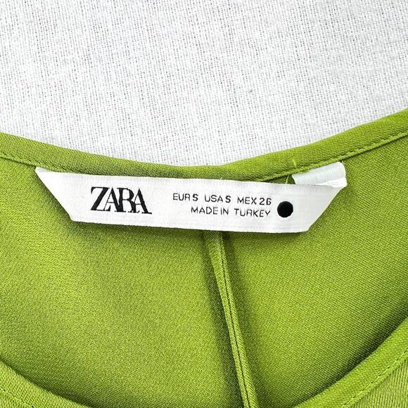 ZARA Midi Slip Dress Women Small Green Sleeveless A-line Strappy High Neck Satin - Picture 10 of 16